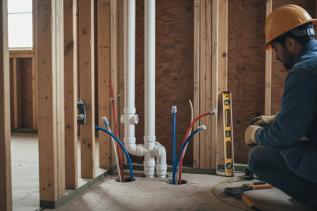 Drain and supply rough-in during Sump Pump Repair in Dorena